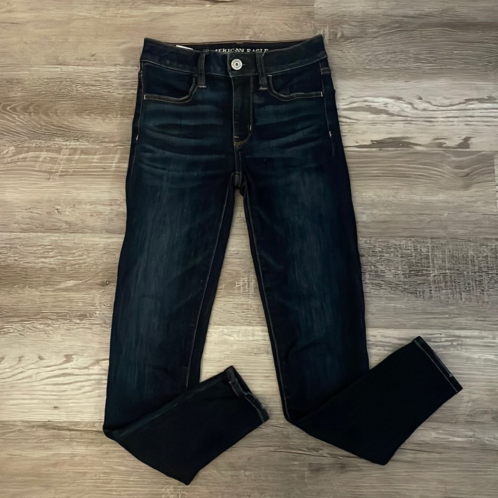 American Eagle dark wash blue denim jeans ankle cropped size 00